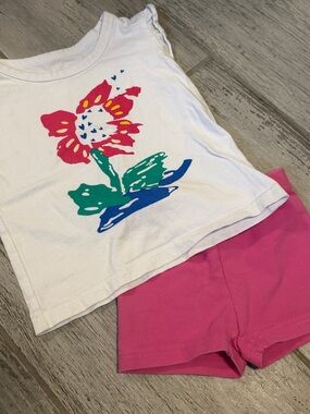 Hanna Anderson Pink Bicycle Shorts & Floral Graphic Tank Size 2T